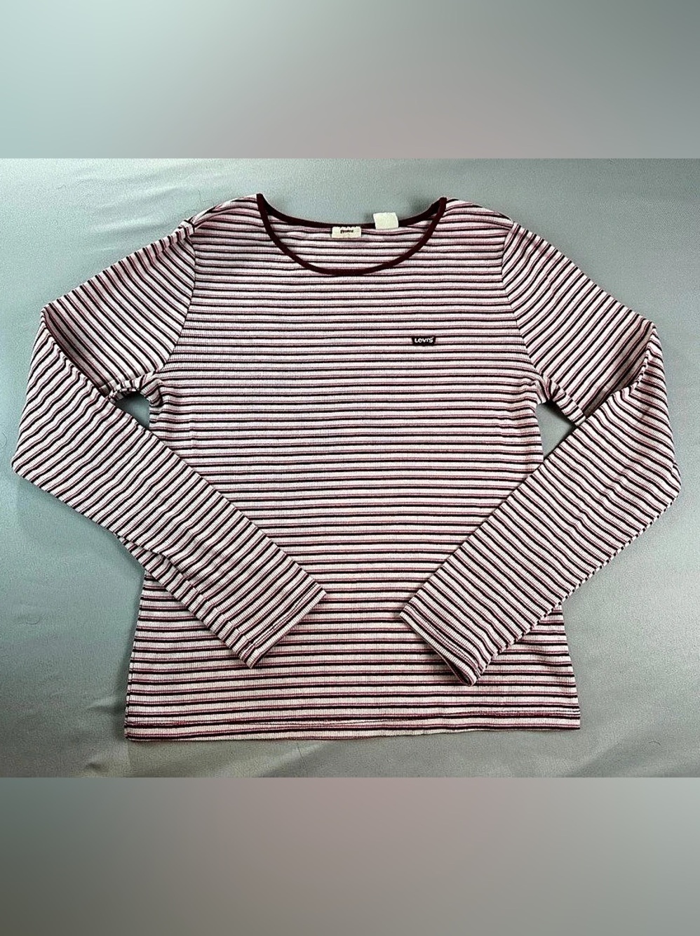 Levi's Striped Long Sleeve Top in White Red Large Preppy Americana Stripe